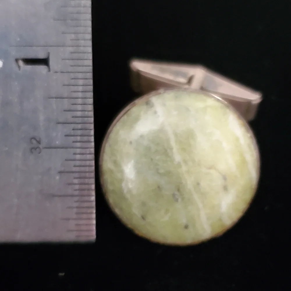 Vintage Sterling Green Banded Agate Marble Cufflinks Mid-century
